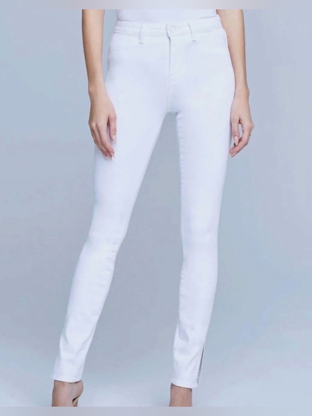 L’Agence Josie Skinny High Rise Blanc White Ankle Jeans Split Hem Women’s 27
